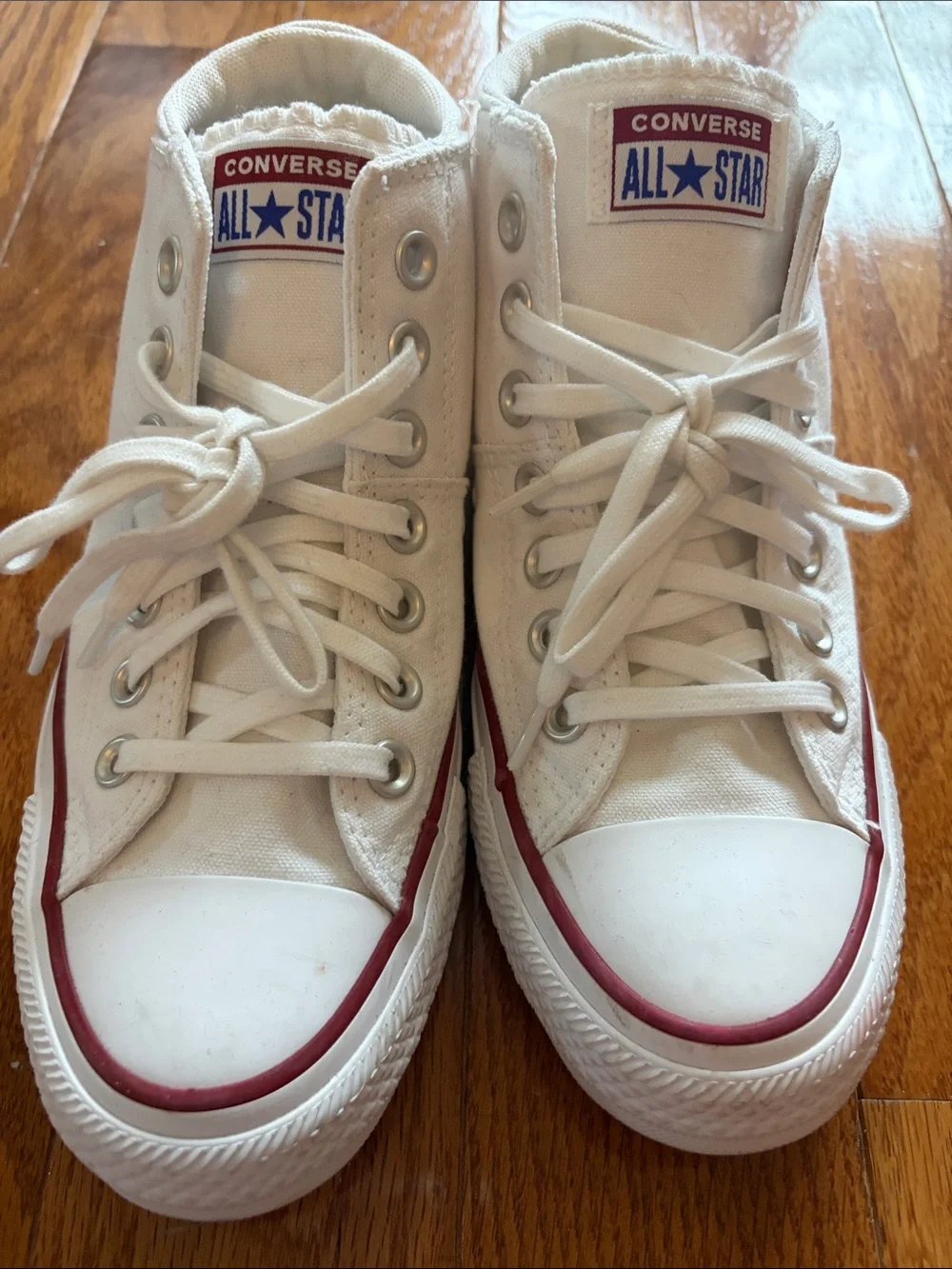 Converse Chuck Taylor All-Star White High Top Sneakers with Red Trim